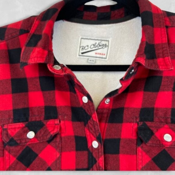 Buffalo Plaid Fleece Shacket Lined Shirt Jacket Red Black BC Clothing Women’s M - Picture 2 of 14